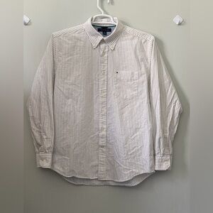 Tommy Hilfiger Men's White Shirt with Thin Blue Stripes - Button-Down